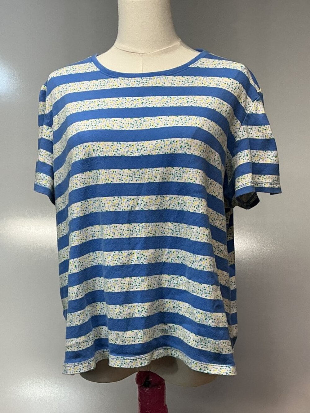 Kim Rogers Perfectly Soft XXL Blue Striped Cotton Tee Coastal Cottagecore - Picture 9 of 10